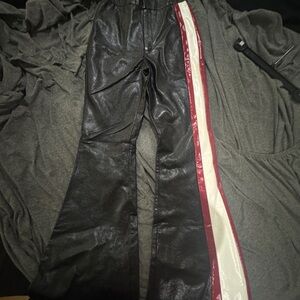 Black Shiny Pants with Red and White Stripe